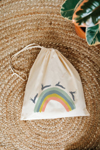 Kids rabbits over the rainbow drawstring bag