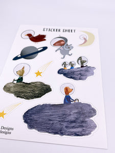 Space animals sticker sheet