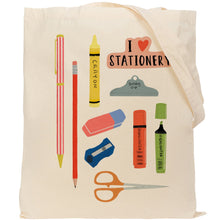 Load image into Gallery viewer, Stationery reusable, cotton, tote bag
