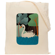 Load image into Gallery viewer, Swan with cygnets reusable, cotton, tote bag
