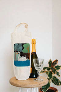 Swan and cygnets bottle bag - wine tote - gift bag