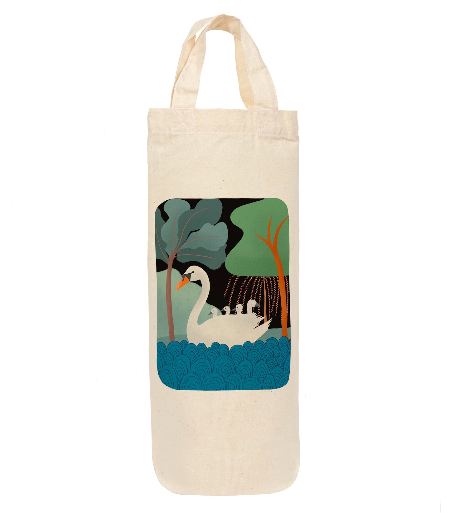 Swan and cygnets bottle bag - wine tote - gift bag