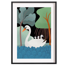 Load image into Gallery viewer, Swan with cygnets art print
