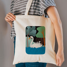 Load image into Gallery viewer, Swan with cygnets reusable, cotton, tote bag

