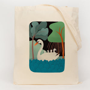 Swan with cygnets on long handle shopping bag 