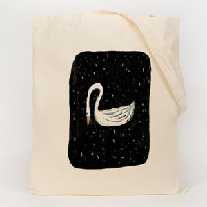 swan on cotton long handle bag 
