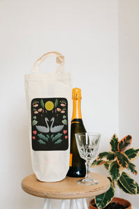 swans on lake bottle bag - wine tote - gift bag