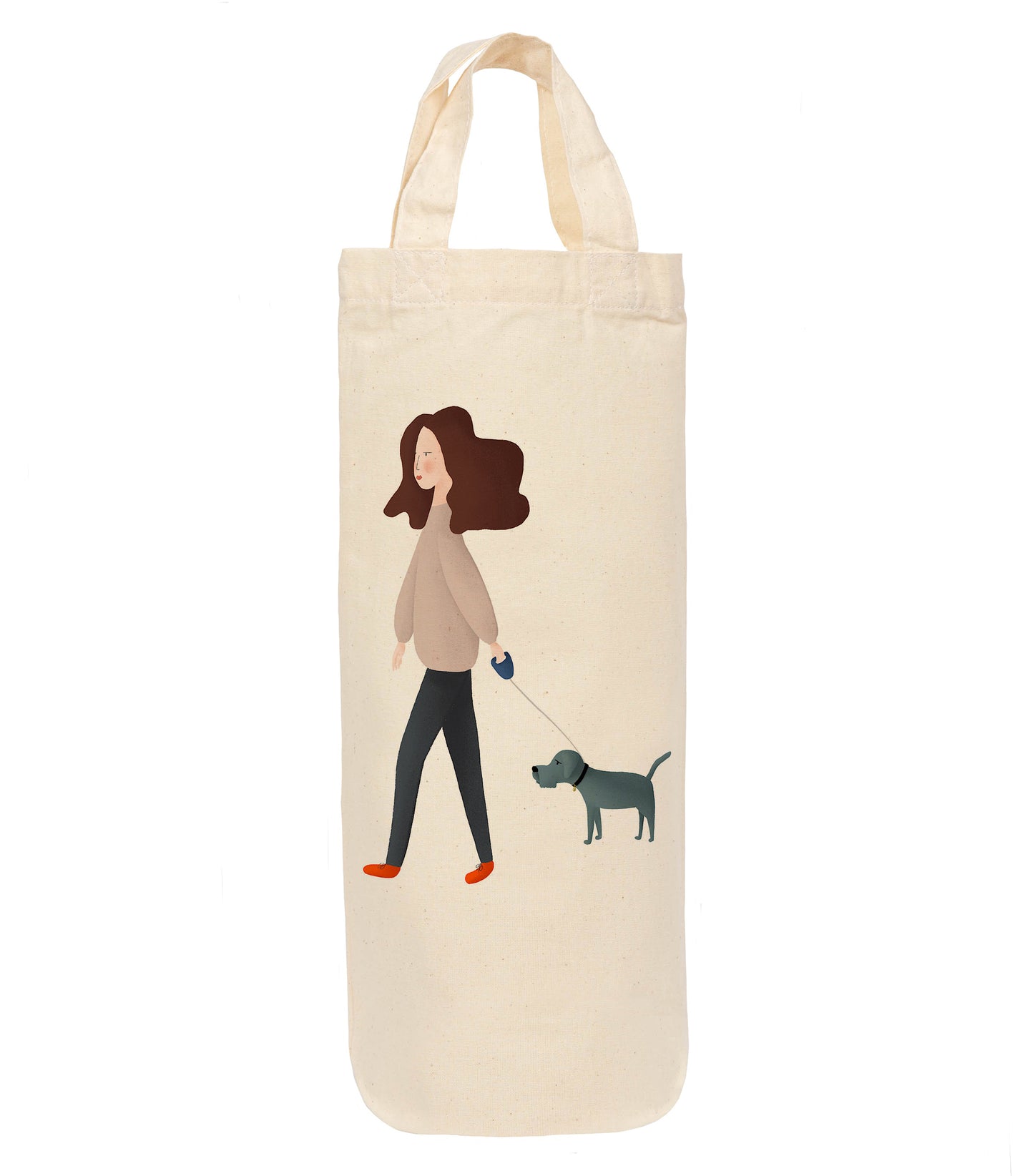 Walking dog bottle bag - wine tote - gift bag