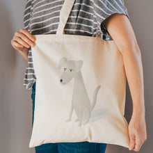 Load image into Gallery viewer, White dog reusable, cotton, tote bag
