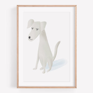 Print of a grey dog sitting down