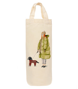 Winter dog walking bottle bag - wine tote - gift bag