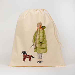 Winter dog walking drawstring bag