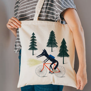 Wolf on a bike reusable, cotton, tote bag