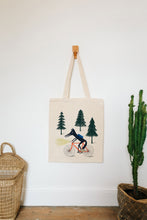 Load image into Gallery viewer, Wolf on a bike reusable, cotton, tote bag
