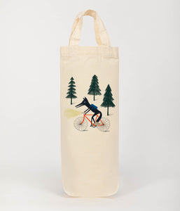 Wolf on a bike bottle bag - wine tote - gift bag