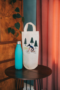 Wolf on a bike bottle bag - wine tote - gift bag