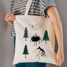 Load image into Gallery viewer, Animals in the woods reusable, cotton, tote bag

