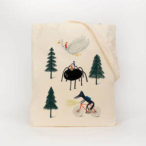 Animals in the woods reusable, cotton, tote bag