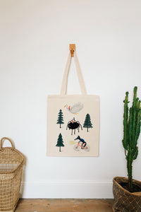 Animals in the woods reusable, cotton, tote bag