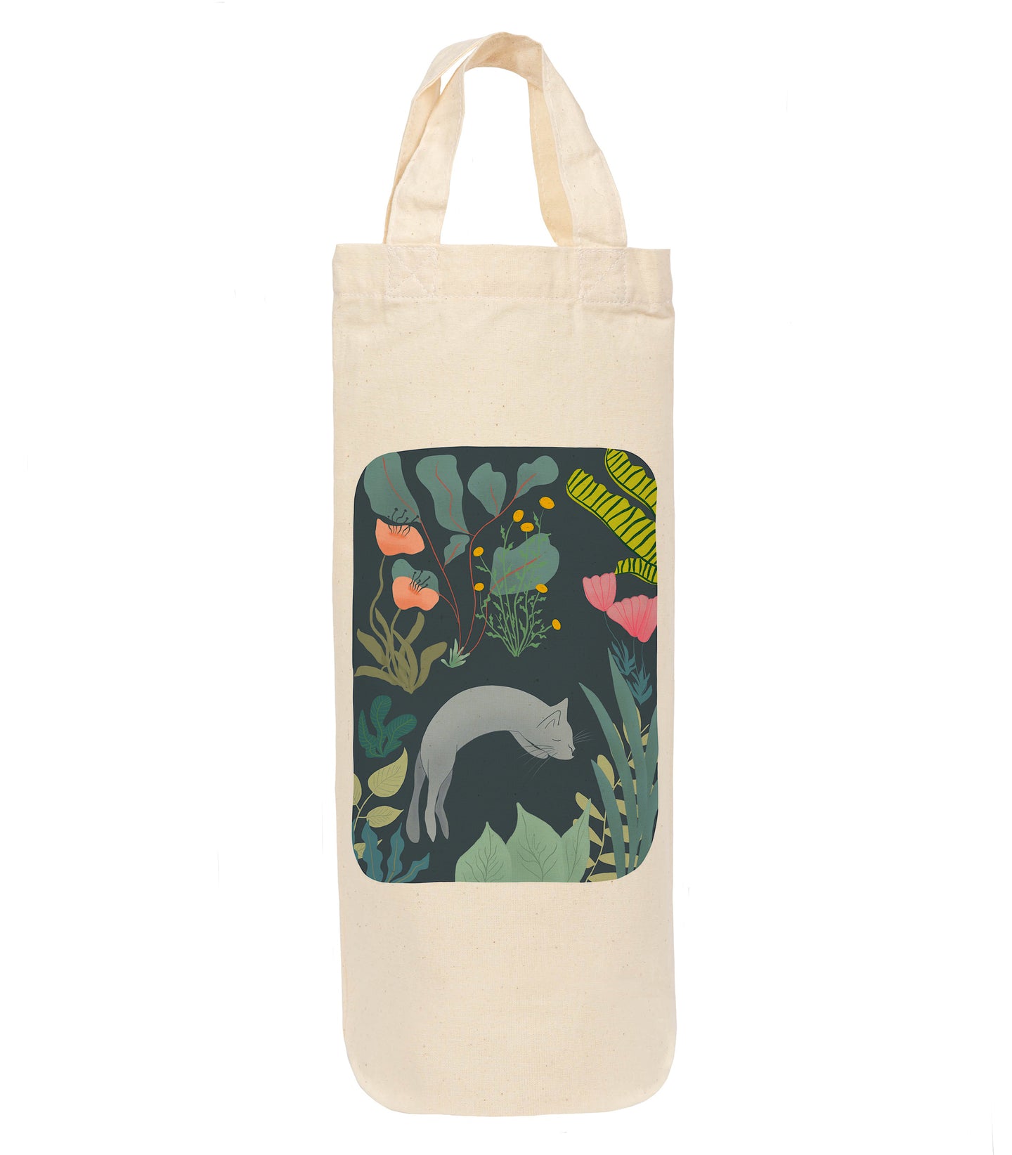 Cat - plants - bottle bag - wine tote - gift bag