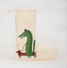 Load image into Gallery viewer, Crocodile and sausage dog Christmas stocking
