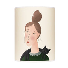 Load image into Gallery viewer, Lady with cat on shoulders lamp shade/ceiling shade
