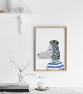 Print of a poodle in a jumper